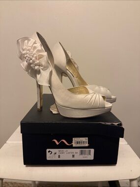 Macy's Ivory Peep-Toe Platform Heels with Bow